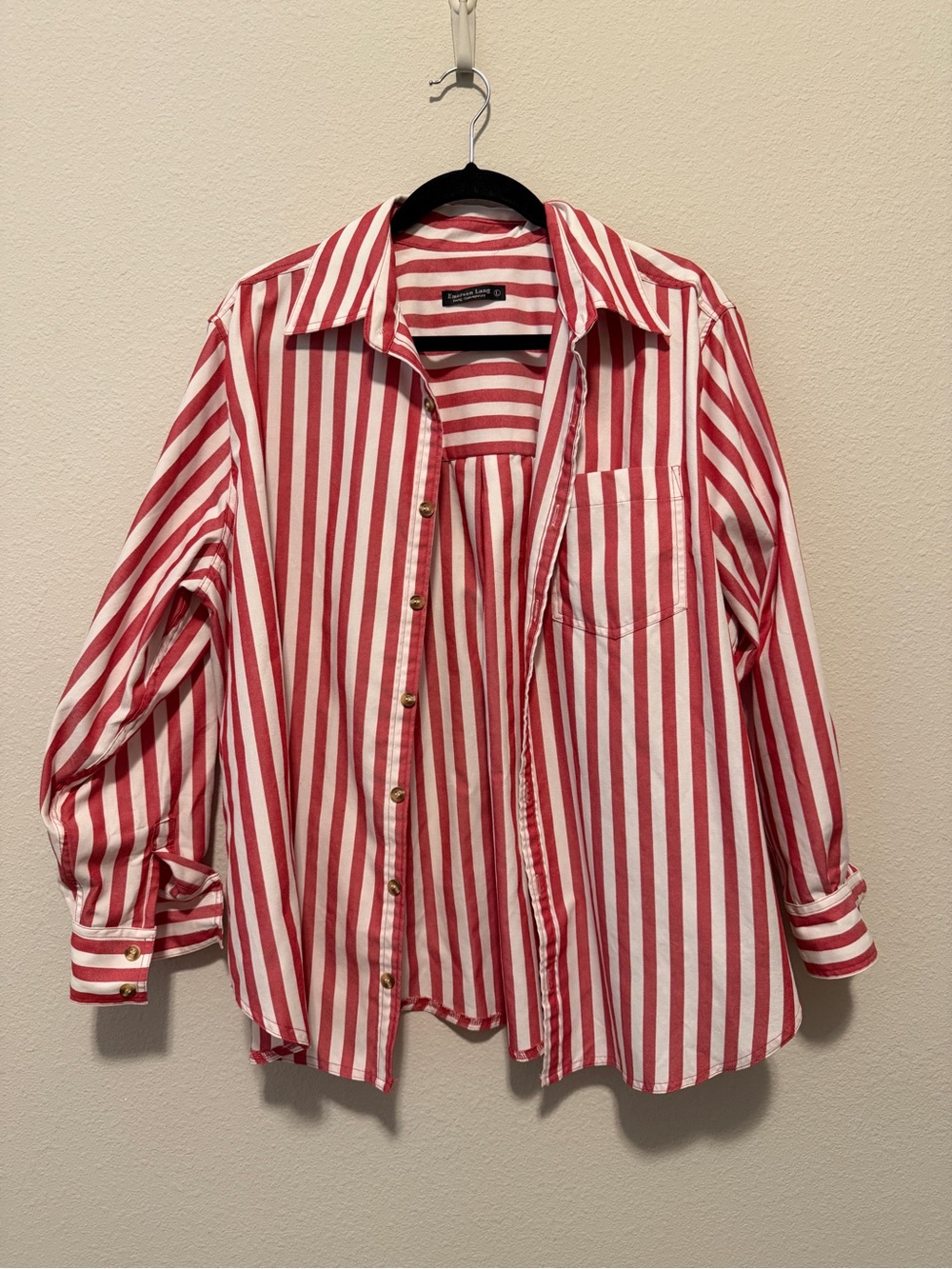 Button-Up Red & White Striped Shirt